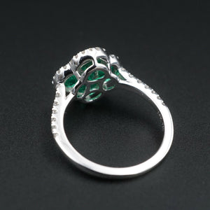 NWOT 18k White Gold 1.8ct Diamond Halo Emerald Quatrefoil Ring Size 6.5 RG3323