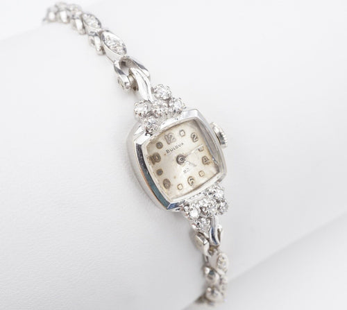 Vintage Ladies 14k White Gold Diamond Bulova Watch 6