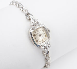 Vintage Ladies 14k White Gold Diamond Bulova Watch 6" 13mm Quartz Runs W867