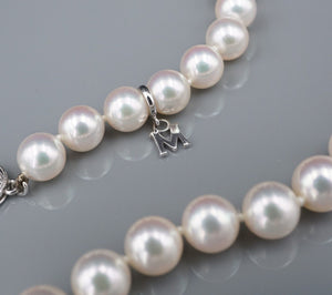 Mikimoto Pearl Logo Necklace 18k White Gold Strand 18" 6.5-7mm Authentic NG1604