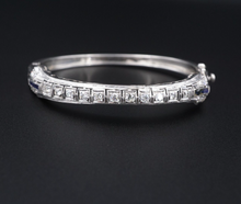 Art Deco 14k Diamond Sapphire Bracelet Antique White Gold Filigree 6.25" BG856