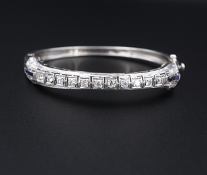 Art Deco 14k Diamond Sapphire Bracelet Antique White Gold Filigree 6.25" BG856