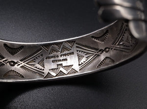 Navajo James Pioche Sterling Silver 14k Gold Pueblo Scene Cuff Bracelet BS1789