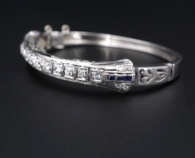 Art Deco 14k Diamond Sapphire Bracelet Antique White Gold Filigree 6.25" BG856