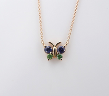 18k Rose Gold Butterfly Pendant Necklace Sapphire Tsavorite 16.5" New NG1560