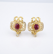 Masriera 18k Gold Earrings Natural Ruby Diamond Enamel Plique a Jour EG2406