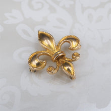 Vintage Fleur de Lis Brooch Pendant 10k Yellow Gold 3D 1" Milgrain OG434