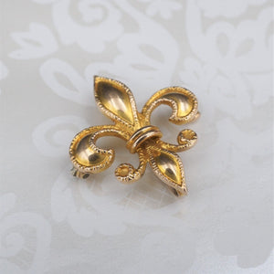 Vintage Fleur de Lis Brooch Pendant 10k Yellow Gold 3D 1" Milgrain OG434