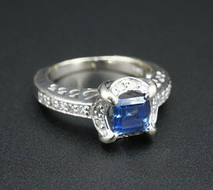 Natural Sapphire Diamond Halo Ring 14k White Gold 1 carat Size 5.5 RG3155