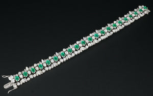 Natural Emerald and Diamond Bracelet 18k White Gold 26 carats 7" CO691
