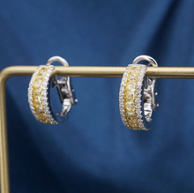 Yellow Diamond Huggie Hoop Earrings 18k White Gold 2.75 ctw 0.68" Fancy EG2425