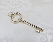 18k Yellow Gold Diamond Key Pendant 1.85" Open Vintage PG1884