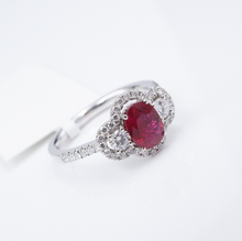 18k White Gold Natural Ruby Diamond Halo Cocktail Ring Size 6.5 NWT CO1180