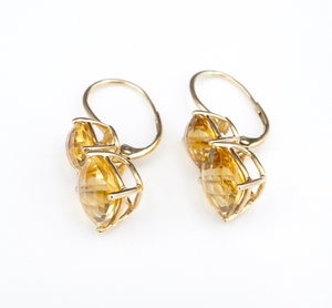 14k Gold Citrine Earrings Yellow Articulated Dangle 1" 8ct Designer JLJ EG2284