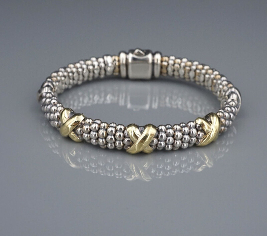 Five Station X Lagos Caviar Bracelet 18k Gold Sterling Silver 6.75