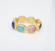 ARA 24K Gold Multi Gemstone Memory Band Ring Size 10 Stacker Eternity RG4020