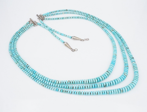 Sterling Silver Heishi Multi-Strand Turquoise Bead Necklace 27