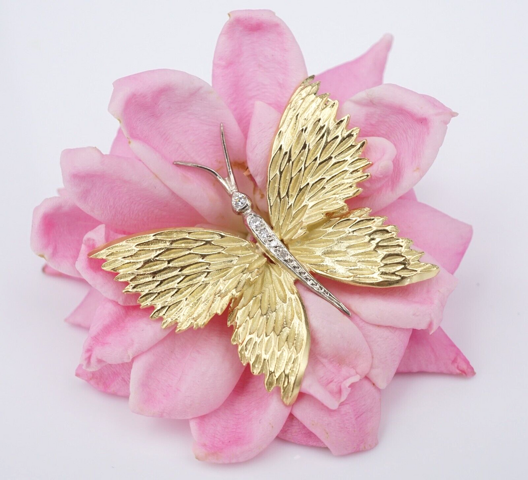 Vintage Tiffany & Co 18k Gold Platinum Diamond Butterfly Pin Brooch 1.25