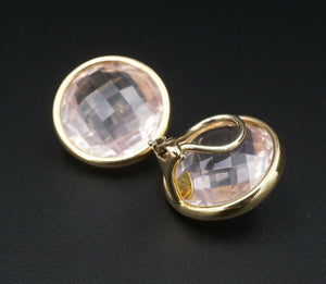 Robert Bruce Bielka 18k Gold Checkerboard Rose Quartz Clip On Earrings EG1978