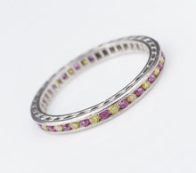 Platinum 1/2 ctw Yellow Diamond Pink Sapphire Eternity Band Stacker Ring RG2631