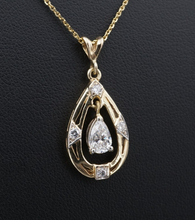 14k Yellow Gold Natural Pear Cut Diamond Pendant Necklace Vtg 0.75ct 20" NG1477