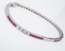 Vintage Platinum Ruby Diamond Tennis Bracelet 6 carats French Cut 7" CO1131