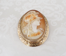 10k Gold Carved Shell Cameo Brooch Goddess Athena Greek Myth Vintage OG498