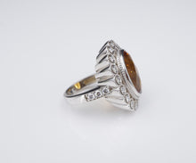 14k White Gold 10cttw Natural Citrine Diamond Halo Cocktail Ring Size 6.5 CO1055