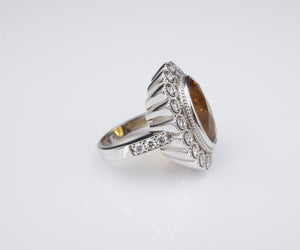 14k White Gold 10cttw Natural Citrine Diamond Halo Cocktail Ring Size 6.5 CO1055