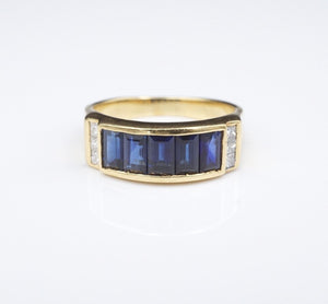 18K Yellow Gold 3 carat Sapphire Diamond Band Ring Size 7.25 RG3330