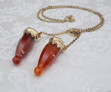 Antique 14K Gold Carved Carnelian Knitting Needle Guard Caps Necklace 19" M1780