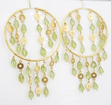 Luxe BOHO 18k Yellow Gold Peridot Open Circles Dangle Hook Earrings 3" EG2147