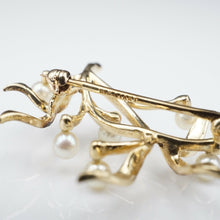 Vintage 1940s Fisher & Co 14k Gold Pearl Olive Leaf Branch Brooch Pin 1.2" OG359