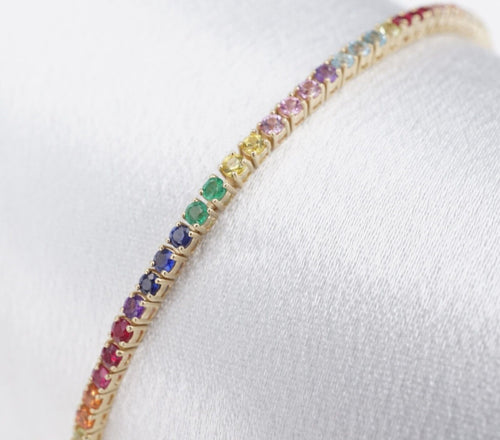 The Last Line Rainbow Gemstone Tennis Bracelet 3ct 14k Yellow Gold 6.25