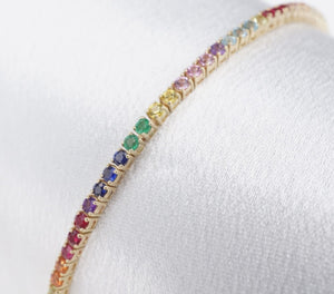 The Last Line Rainbow Gemstone Tennis Bracelet 3ct 14k Yellow Gold 6.25" BG883