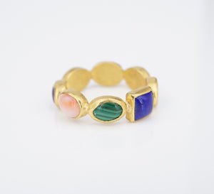 ARA 24K Gold Multi Gemstone Memory Band Ring Size 10 Stacker Eternity RG4020