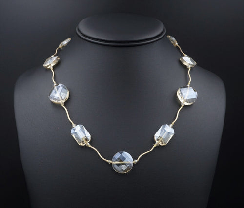 14k Yellow Gold Faceted Citrine Crystal Station Necklace NG1188