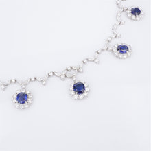 18k Natural Sapphire Diamond Halo Bib Necklace 17" Princess Di 17cttw NG1315