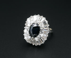 Vintage Sapphire Diamond Ballerina Ring 14k White Gold 7ct Halo Blue Sz 9 CO841