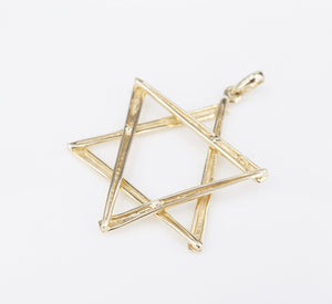 Vintage 14k Yellow Gold Star of David Pendant Large 1.6" PG1852