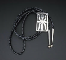 Navajo Bolo Tie Sterling Silver Ketoh Overlay Design Rectangle 38" M1492