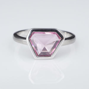 NEW 14k White Gold 1.5ct Pink Sapphire Slice Slab Solitaire Ring Size 6.5 RG3498