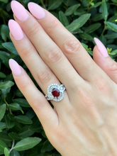 18k White Gold 3.8cttw Natural Ruby Diamond Halo Cocktail Ring Size 6 CO1191