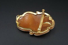 Vintage 18k Yellow Gold Hand Carved Shell Cameo Pendant Brooch 2" Signed OG384