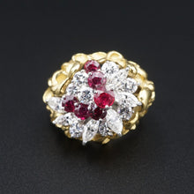 Vintage 18k Gold Diamond Ruby Ring 3ctw Cocktail Statement Guard Sz 5.75 RG3988