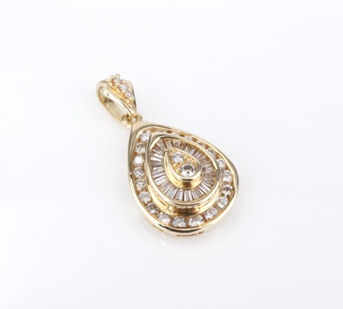 14k Diamond Halo Pendant Vintage Yellow Gold Teardrop 1ct Natural PG1862