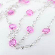 18k Dancing Diamond Station Necklace Pink Sapphire White Gold 36" NG1029