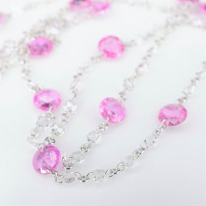 18k Dancing Diamond Station Necklace Pink Sapphire White Gold 36" NG1029