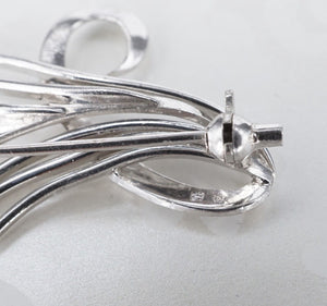 Vintage Mikimoto Pearl Spray Brooch Sterling Silver Ribbon Pin 1.8" OS647