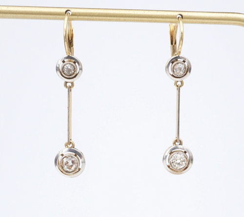 Antique 18k Yellow Gold Natural Mine Cut Diamond Dangle Earrings 1.5